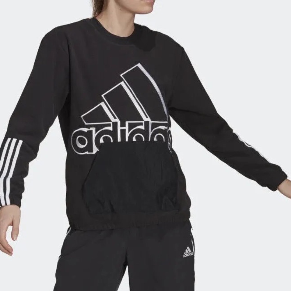 Adidas Black Crewneck Sweater with White Logo - Med